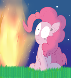Size: 940x1024 | Tagged: safe, artist:mr-degration, pinkie pie, earth pony, pony, g4, female, fire, solo, wide eyes