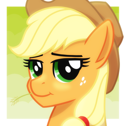 Size: 2048x2048 | Tagged: safe, artist:whitequartztheartist, applejack, earth pony, pony, g4, bust, high res, portrait, solo, straw in mouth