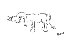 Size: 1200x675 | Tagged: safe, artist:pony-berserker, cranky doodle donkey, donkey, g4, monochrome, unamused