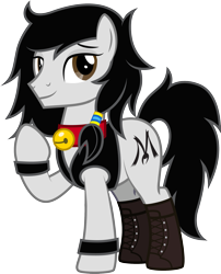 Size: 1889x2337 | Tagged: safe, artist:lightning stripe, derpibooru exclusive, oc, oc only, oc:double m, earth pony, pony, 2021 community collab, derpibooru community collaboration, g4, bell, bell collar, black mane, black tail, boots, brown eyes, clothes, collar, commission, crossdressing, earth pony oc, eyelashes, femboy, feminine stallion, jacket, male, pony oc, shoes, show accurate, simple background, solo, stallion, stallion oc, transparent background, vector, white coat