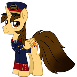 Size: 9506x9457 | Tagged: safe, artist:ejlightning007arts, oc, oc only, oc:ej, alicorn, pony, alicorn oc, clothes, conductor, conductor hat, crossover, horn, looking at you, male, mr. conductor, simple background, solo, stallion, thomas and the magic railroad, thomas the tank engine, transparent background, vector, wings