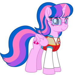 Size: 7891x7958 | Tagged: safe, artist:ejlightning007arts, oc, oc only, oc:hsu amity, alicorn, pony, alicorn oc, clothes, crossover, cute, female, glasses, horn, looking at you, mare, paw patrol, ryder (paw patrol), simple background, transparent background, vector, vest, wings