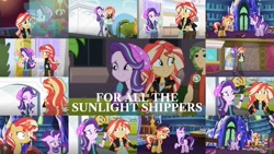 Size: 1280x720 | Tagged: safe, edit, edited screencap, editor:quoterific, screencap, sandalwood, starlight glimmer, sunset shimmer, equestria girls, equestria girls specials, g4, my little pony equestria girls: mirror magic, book, collage, female, food, ice cream, lesbian, ship:shimmerglimmer, shipping, twilight's castle