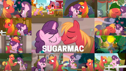 Size: 1280x721 | Tagged: safe, edit, edited screencap, editor:quoterific, screencap, applejack, big macintosh, little mac, luster dawn, marble pie, sugar belle, best gift ever, hard to say anything, marks for effort, the big mac question, the break up breakdown, the last problem, apple, apple tree, cart, collage, female, intertwined trees, male, pear tree, shipping, side chick, straight, sugarmac, tree