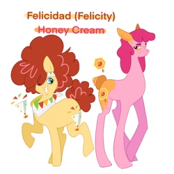 Size: 1024x1024 | Tagged: safe, artist:aztrial, oc, oc:felicidad, oc:honey cream, earth pony, pony, curly mane, offspring, parent:cheese sandwich, parent:pinkie pie, parents:cheesepie, party popper, poofy mane, transgender
