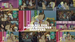 Size: 1280x720 | Tagged: safe, edit, edited screencap, editor:quoterific, screencap, colter sobchak, derpy hooves, doctor whooves, jeff letrotski, theodore donald "donny" kerabatsos, time turner, g4, slice of life (episode), bowling, bowling ball, clothes, collage, female, fourth doctor's scarf, male, scarf, ship:doctorderpy, shipping, straight, striped scarf