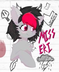 Size: 5429x6641 | Tagged: safe, artist:owlnon, oc, oc only, oc:miss eri, earth pony, pony, black and red mane, blushing, emo, female, mare, solo, two toned mane