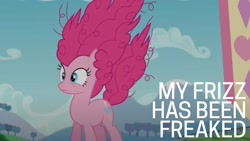 Size: 1920x1080 | Tagged: safe, edit, edited screencap, editor:quoterific, screencap, pinkie pie, earth pony, pony, g4, season 5, the mane attraction, caption, female, mare, messy mane, pinkamena diane pie, scary, solo