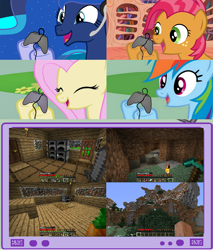 Size: 782x920 | Tagged: safe, artist:brandonale, babs seed, fluttershy, princess luna, rainbow dash, gamer luna, g4, golden oaks library, meme, minecraft