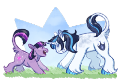 Size: 900x600 | Tagged: safe, artist:iouise, shining armor, twilight sparkle, classical unicorn, pony, unicorn, g4, bbbff, brother and sister, cloven hooves, colt, colt shining armor, cute, duo, female, filly, filly twilight sparkle, horn, leonine tail, male, open mouth, siblings, simple background, transparent background, unicorn twilight, unshorn fetlocks, younger