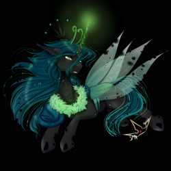 Size: 2000x2000 | Tagged: safe, alternate version, artist:martazap3, queen chrysalis, alicorn, changeling, changeling queen, pony, g4, female, high res, horn, magic, queen, solo, wings