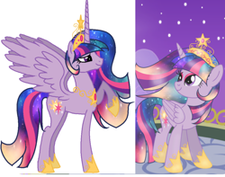 Size: 1500x1184 | Tagged: safe, artist:nightmarelunafan, princess celestia, twilight sparkle, oc, oc:princess solar sparkle, alicorn, pony, g4, fusion, twilight sparkle (alicorn)