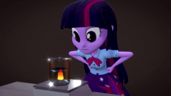 Size: 1920x1080 | Tagged: safe, artist:syndar, twilight sparkle, equestria girls, g4, 3d, angry, animated, blender, boom, clothes, crossed arms, crossover, explosion, facepalm, female, fire, frown, hand on hip, hololive, it was a big kablosion, korone inugami, not sfm, press f to pay respects, puffy sleeves, scared, shirt, shocked, skirt, sound, spread arms, teenager, water, water in the fire, webm