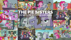 Size: 1974x1111 | Tagged: safe, edit, edited screencap, editor:quoterific, screencap, apple bloom, applejack, big macintosh, cloudy quartz, granny smith, igneous rock pie, limestone pie, marble pie, maud pie, pinkie pie, rusty tenure, earth pony, pony, best gift ever, g4, hearthbreakers, rock solid friendship, the maud couple, angry, apple family, belly, bipedal, collage, eyes closed, group hug, hug, maud pie's tie, necktie, open mouth, pie family, pushing, rocktorate, sad