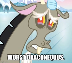 Size: 572x500 | Tagged: safe, edit, edited screencap, screencap, discord, draconequus, g4, keep calm and flutter on, background pony strikes again, caption, crying, discord drama, downvote bait, drama, imgflip, male, op is a duck, op isn't even trying anymore, op wants attention, solo, text, worst draconequus, worst pony
