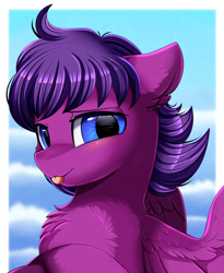 Size: 1446x1764 | Tagged: safe, artist:pridark, oc, oc only, pegasus, pony, :p, blue eyes, chest fluff, cute, ocbetes, raffle winner, solo, tongue out