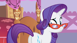 Size: 1920x1080 | Tagged: safe, screencap, rarity, pony, unicorn, for whom the sweetie belle toils, g4, my little pony: friendship is magic, butt, female, glasses, mare, plot, rearity