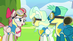 Size: 1920x1080 | Tagged: safe, screencap, angel wings, sky stinger, vapor trail, pegasus, pony, g4, my little pony: friendship is magic, top bolt, clothes, female, male, mare, stallion, uniform, wing hole, wonderbolt trainee uniform