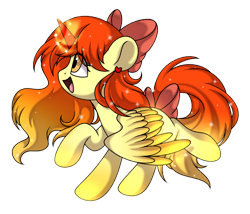 Size: 2400x2050 | Tagged: safe, artist:氢氢, oc, oc only, oc:apple sheep, alicorn, pony, 2021 community collab, derpibooru community collaboration, alicornified, cute, female, glowing hooves, glowing horn, glowing mane, glowing wings, gradient mane, high res, horn, light magic, magic, mare, race swap, raised hoof, red mane, simple background, solo, spread wings, transparent background, wings