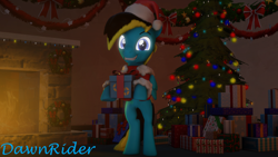 Size: 3840x2160 | Tagged: safe, artist:dawnyr, artist:dawnyrs, oc, oc only, oc:dawnrider, pegasus, pony, 3d, christmas, event, fireplace, high res, holiday, present, solo, source filmmaker, warm