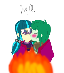 Size: 1280x1460 | Tagged: safe, artist:horroraceman93, juniper montage, wallflower blush, equestria girls, g4, blushing, chocolate, duo, female, fire, food, glasses, hot chocolate, lesbian, ship:juniblush, shipping, simple background, transparent background