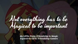 Size: 1920x1080 | Tagged: safe, edit, edited screencap, editor:quoterific, screencap, fluttershy, sunset shimmer, equestria girls, g4, my little pony equestria girls: friendship games