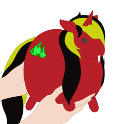 Size: 2200x2200 | Tagged: safe, artist:kiwinthekiwi, oc, oc only, oc:pynoka, pony, unicorn, vampire, chunk, cute, high res, holding a pony, solo