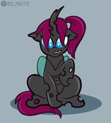 Size: 1200x1335 | Tagged: safe, artist:redpalette, oc, changeling, changeling oc, cute, sitting, smiling, wings