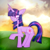 Size: 1000x1000 | Tagged: safe, artist:php163, twilight sparkle, pony, unicorn, g4, art, chest fluff, cloud, digital art, ear fluff, female, grass, grass field, mare, paint tool sai, raised hoof, signature, solo, unicorn twilight