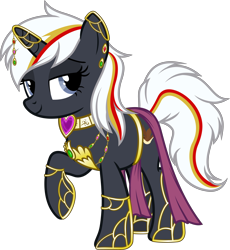 Size: 5530x6000 | Tagged: safe, artist:magister39, oc, oc only, oc:velvet remedy, pony, unicorn, fallout equestria, collar, concubine, ear jewelry, ear piercing, eyelashes, female, horn, horn jewelry, jewelry, lidded eyes, mare, necklace, piercing, raised hoof, simple background, solo, transparent background