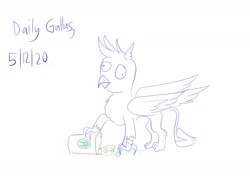 Size: 1280x960 | Tagged: safe, artist:horsesplease, gallus, griffon, g4, derp, doodle, gallus the rooster, gallusposting, green tea, ice, red cup, solo, spilled drink, starbucks