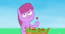 Size: 4472x2344 | Tagged: safe, artist:lazymort, berry punch, berryshine, earth pony, pony, .mov, g4, alcohol, berrytube, bottle, glass, simple background, solo, style emulation, that pony sure does love alcohol, wine, wine bottle, wine glass