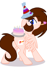Size: 2139x3368 | Tagged: safe, artist:circuspaparazzi5678, oc, oc only, oc:breanna, pegasus, pony, base used, birthday, birthday cake, cake, food, hat, high res, party hat, party whistle, ponysona, solo