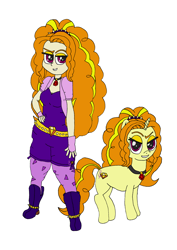Size: 2476x3504 | Tagged: safe, artist:ewrrfb, adagio dazzle, human, pony, unicorn, equestria girls, g4, colored, duo, duo female, female, flat colors, high res, human ponidox, jewelry, pendant, purple eyes, self ponidox, simple background, white background