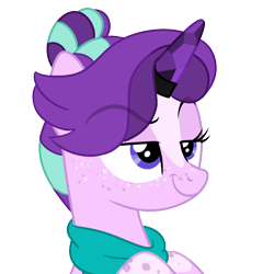 Size: 1500x1500 | Tagged: safe, artist:fcrestnymph, starlight glimmer, pony, g4, alternate hairstyle, crystal horn, freckles, horn, simple background, solo, transparent background
