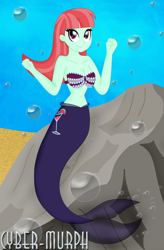 Size: 2992x4560 | Tagged: safe, artist:cyber-murph, melon mint, mermaid, equestria girls, equestria girls series, g4, my little pony equestria girls: friendship games, background human, belly, belly button, breasts, bubble, cleavage, cute, flowing hair, mermaidized, midriff, pearl, rock, seashell bra, seaweed, signature, species swap, underwater