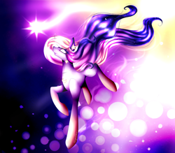 Size: 3200x2800 | Tagged: safe, artist:minelvi, oc, oc only, earth pony, pony, crescent moon, earth pony oc, ethereal mane, high res, looking up, moon, solo, starry mane