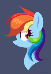 Size: 1448x2120 | Tagged: safe, artist:yaco, rainbow dash, pegasus, pony, g4, blue background, bust, female, mare, portrait, profile, simple background, smiling, solo