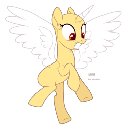Size: 1602x1623 | Tagged: safe, artist:teepew, oc, oc only, alicorn, pony, alicorn oc, bald, base, eyelashes, female, flying, gritted teeth, horn, looking down, mare, scared, signature, simple background, solo, transparent background, underhoof, wings
