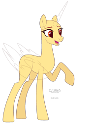 Size: 1271x1664 | Tagged: safe, artist:teepew, oc, oc only, alicorn, pony, alicorn oc, bald, base, concave belly, eyelashes, female, horn, mare, open mouth, raised hoof, signature, simple background, slender, smiling, solo, thin, transparent background, wings