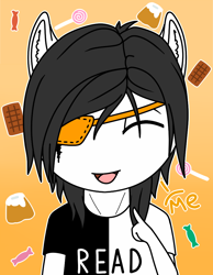 Size: 800x1030 | Tagged: safe, artist:imreer, oc, oc only, oc:richard, earth pony, anthro, :d, bust, chocolate, clothes, earth pony oc, eyes closed, food, male, smiling, solo