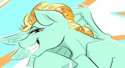 Size: 1567x854 | Tagged: source needed, useless source url, safe, artist:testostepone, lightning dust, pegasus, pony, g4, abstract background, female, grin, hooves, lidded eyes, looking at you, lying down, mare, on back, smiling, solo, wings