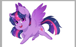 Size: 872x534 | Tagged: safe, artist:silentwolf-oficial, twilight sparkle, alicorn, pony, g4, female, mare, raised hoof, simple background, smiling, solo, twilight sparkle (alicorn), white background