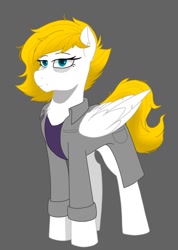 Size: 1080x1518 | Tagged: safe, artist:rand-dums, oc, oc only, oc:study guide, pegasus, pony, fallout equestria: redemption is magic, blonde, blonde hair, blonde mane, clothes, done with your shit, enclave, enclave researcher, enclave scientist, female, lab coat, mare, old, researcher, scientist, solo, tired, white coat, white fur