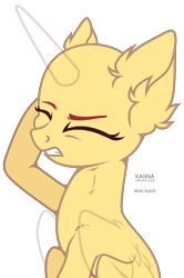 Size: 830x1253 | Tagged: safe, artist:teepew, oc, oc only, alicorn, pony, alicorn oc, bald, base, ear fluff, eyelashes, eyes closed, female, gritted teeth, horn, mare, signature, simple background, solo, transparent background, wings