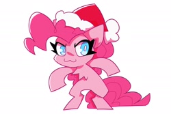 Size: 2048x1371 | Tagged: safe, artist:nekosnicker, pinkie pie, earth pony, pony, g4, :3, bipedal, chest fluff, christmas, cute, diapinkes, female, hat, holiday, mare, missing cutie mark, santa hat, simple background, solo, white background