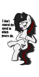 Size: 1431x2775 | Tagged: safe, artist:legendoflink, oc, oc only, oc:black melodia, pony, unicorn, black metal, blackletter, corpse paint, makeup, meme, metal, metalhead, simple background, sitting, text, transparent background