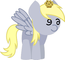 Size: 6747x6248 | Tagged: safe, artist:isaac_pony, derpy hooves, pegasus, pony, g4, cute, derpabetes, female, food, horns, kibiy pony, muffin, show accurate, simple background, smiling, solo, spread wings, standing, transparent background, vector, wings