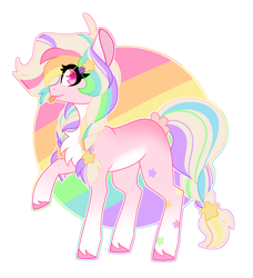 Size: 3390x3713 | Tagged: safe, artist:crazysketch101, oc, oc only, earth pony, pony, braid, circle background, high res, rainbow, raised hoof, simple background, solo, white background