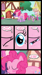 Size: 1280x2300 | Tagged: safe, artist:bigsnusnu, pinkie pie, spike, twilight sparkle, comic:dusk shine in pursuit of happiness, g4, carrying, dusk shine, half r63 shipping, rule 63, shipping